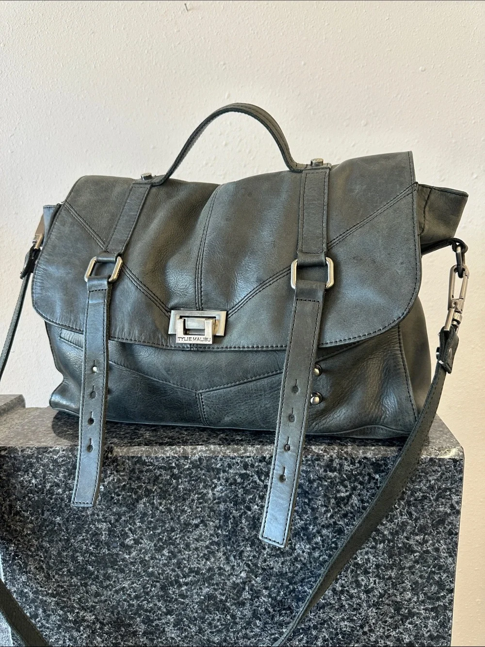 Tylie Malibu Leather Satchel crossbody in Dark Gray y2k style messenger